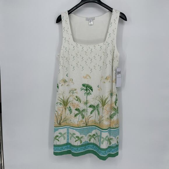 NWT London Times Shift Dress Size 10 Tropical Print Linen Pockets Sleeveless - Picture 3 of 11